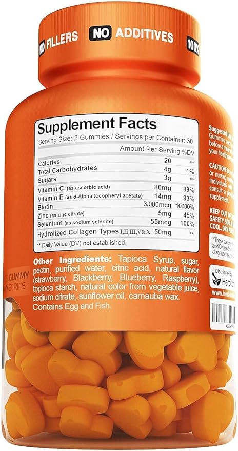 Herbtonics Multi Collagen Gummies with Multi Collagen Capsules Types I II III V &amp X Protein Peptides and Organ Complex Bundle