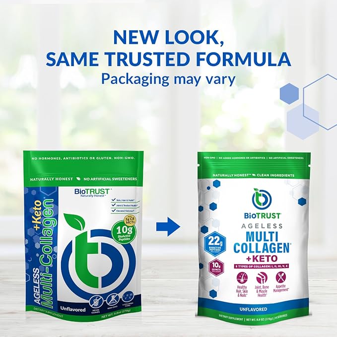 BioTrust Multi Collagen Protein Powder + Keto MCT Oil – 5 Types (I II III V X) &amp 100% Caprylic Acid C8 - Support Elevated Ketones Metabolism Joints &amp Beauty All in 1 Collagen Powder (Unf