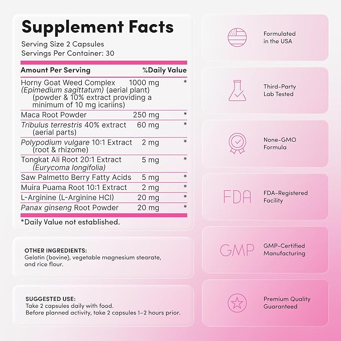 Libido Support for Women Fast Acting Libido Booster for Women - Natural Female Arousal Supplement with Horny Goat Weed for Desire Drive &amp Intimacy - Womens Libido Support Enhancement - 60 Capsul