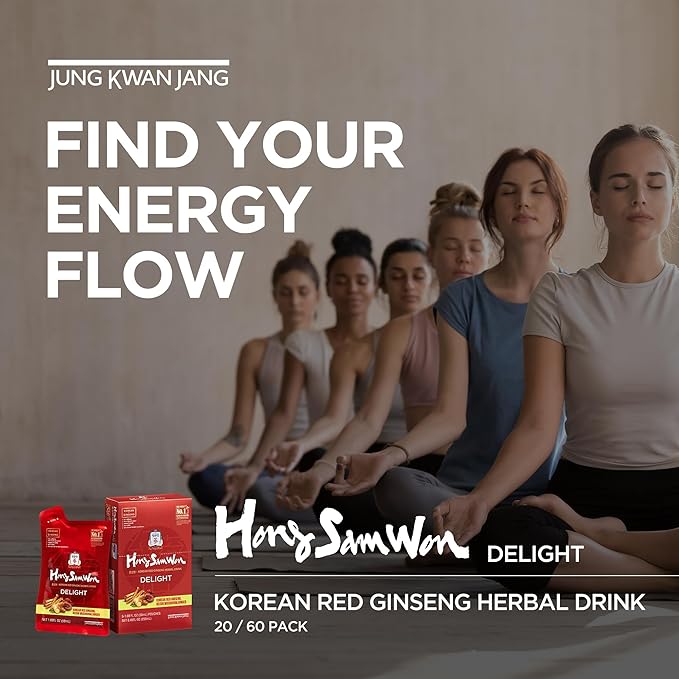 JUNG KWAN JANG Hong Sam Won Delight - Korean Red Ginseng Tea Herbal Energy Drink with Lime Jujube Ginger 3 Vitamins &amp 9 Amino Acids - No Caffeine No Calories No Sugar (30 Pouches 1.69 fl oz)