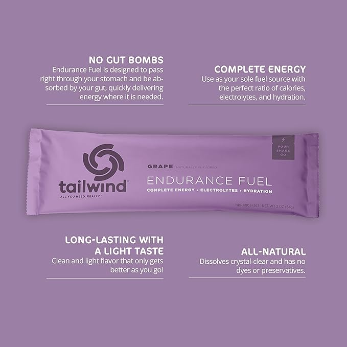 Tailwind Nutrition Endurance Fuel Sports Drink Powder Single Serving with Electrolytes Non-GMO Free of Soy Dairy and Gluten Vegan-Friendly Grape Pack of 12
