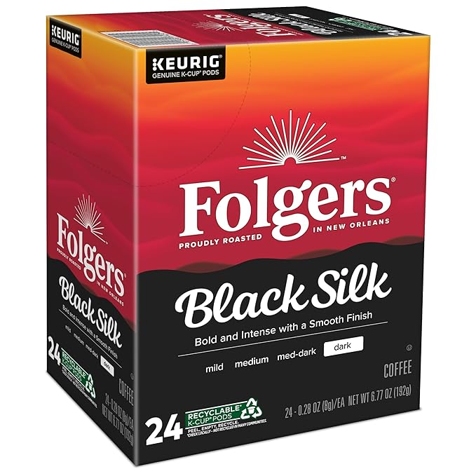 Folgers Black Silk Coffee Keurig Single Serve K-Cup Pods Dark Roast 24 Pods Per Pack Case Of 4 Packs