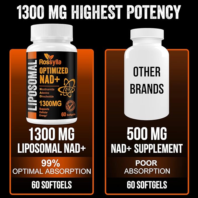 1300 MG Liposomal NAD+ Supplement | Highest Absorption | Purest NAD Supplemet to Boost NAD+ Effetively | Boosting NAD+ Supplement for Aging Defese Cellular Energy Longevity | 60 Count
