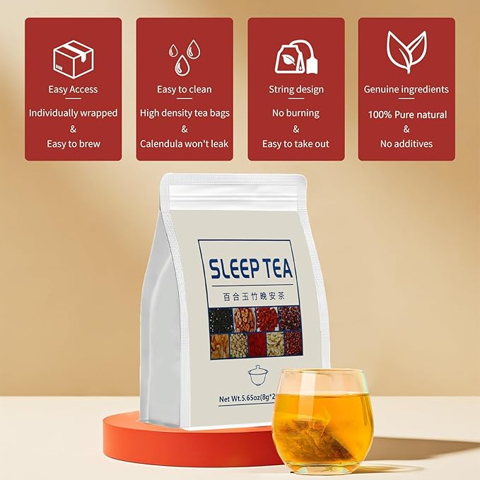 Sleep Herbal Tea - Night Time Tea for Bedtime - 20 Tea Bags with Mulberry Red Date Gardenia Red Rose Jade Bamboo Lotus Seed Goji Berry Lily Semen Ziziphi - Natural Night Sleeping Tea