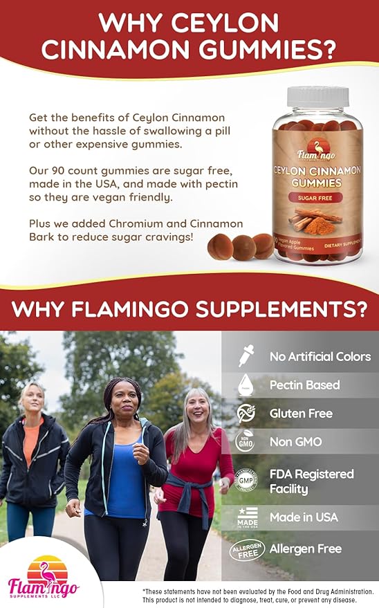 Sugar Free Ceylon Cinnamon Gummies Sugar Regulation Neuroprotective- Supplement with Chromium and Cinnamon Bark- Alternative to Cinnamon Capsules - 90 Chews