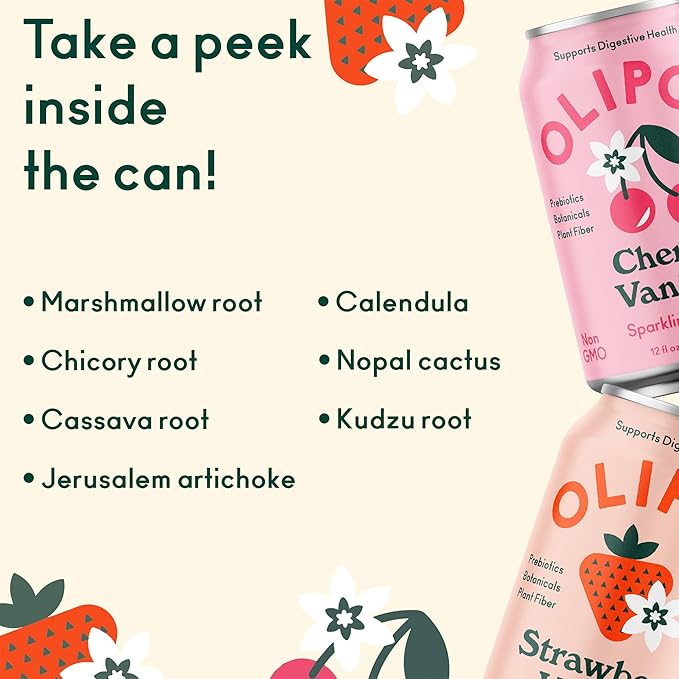 OLIPOP - Pink Pops Variety Pack Healthy Soda Variety Pack Prebiotic Soft Drink Supports Digestive Health High Fiber Low Calorie Low Sugar (12 oz 12-Pack)