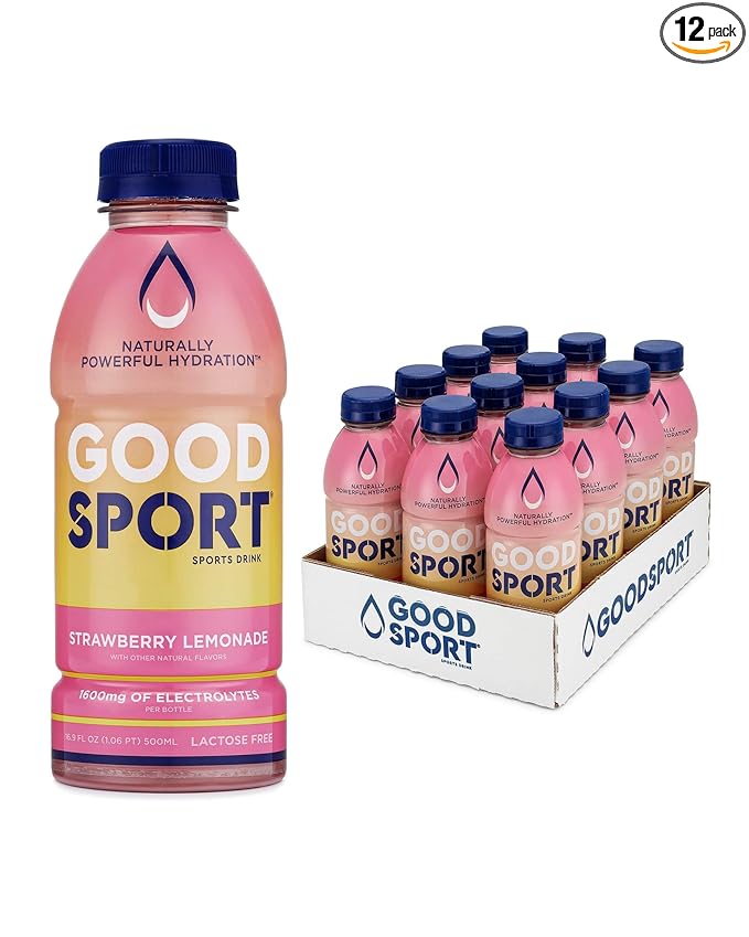 GoodSport Electrolyte Sports Drink Rapid &amp Long-lasting Hydration (16.9 Fl Oz (Pack of 12) Strawberry Lemonade)