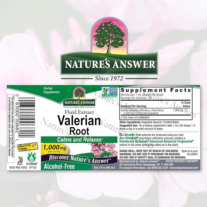 Nature's Answer Valerian Root 2 Ounce Extract - Alcohol-Free Gluten Free Kosher Non-GMO Made in USA - Calming &amp Relaxation Support - Valerian Root for Sleep Rest Aid