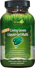 Irwin Naturals Men's Living Green Liquid-Gel Multi - 70 Essential Nutrients Full-Spectrum Vitamin Supplements for Men Wholefood Blend - Promotes Brain &amp Adrenal Support - 120 Liquid Soft-Gels