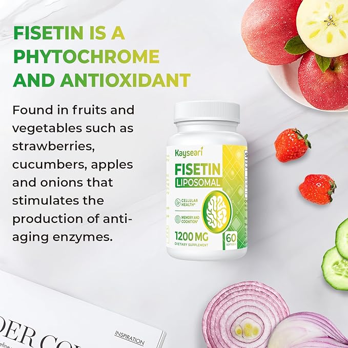 Fisetin 1200mg Liposomal Fisetin Supplements 98% Pure Fisetin Polyphenols Antioxidants Immunity Health Aging Cognitive Support Non-GMO 120 Capsules
