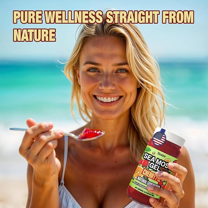 Biolore Cherry Pie Sea Moss Gel 16 oz - No Added Sugar Vegan Made in USA - Wildcrafted Sea Moss Superfood with 92 Essential Vitamins - Ready to Use No Prep Needed