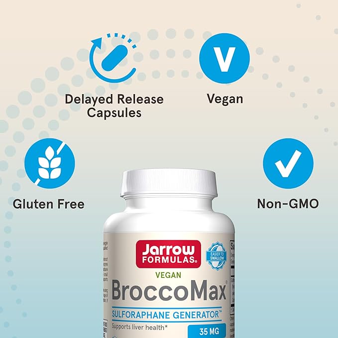 Jarrow Formulas BroccoMax Sulforaphane Generator 35 mg Sulforaphane Glucosinolate &amp Myrosinase Broccoli Seed Supplement for Liver Health Support 60 Delayed Release Veggie Capsules 30 Day Suppl