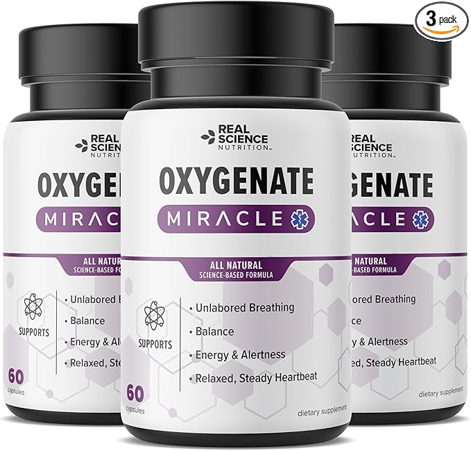 Real Science Oxygenate Miracle (Pack of 3) – Lung Support Supplement to Help Relieve Wheezing Shortness of Breath Rapid Heart Rate &amp Fatigue – for Clear Lungs &amp Breath Support 60 Caps Each