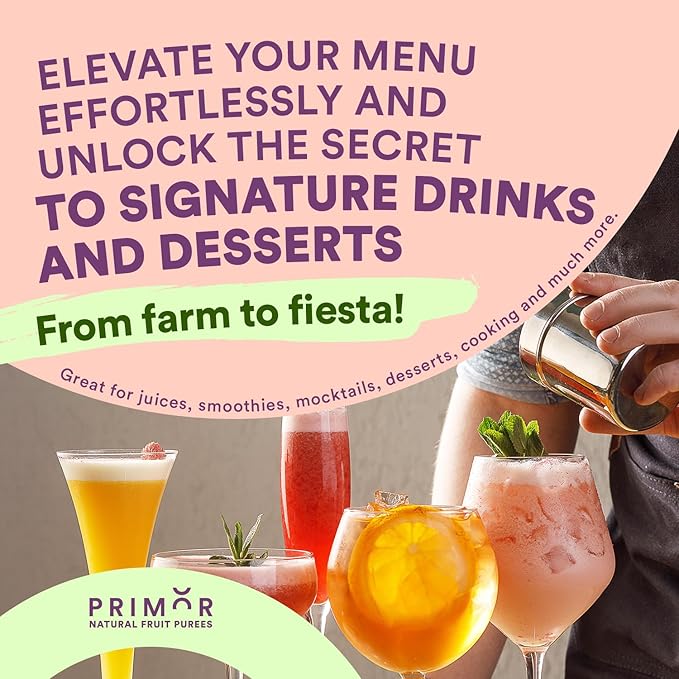 Primor Fruit Purees | Made with Real Fruit | Countless Applications: Juices Smoothies Cocktails Desserts and More - Guanabana