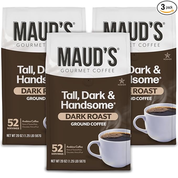 Maud's Dark Roast Ground Coffee 3 Bags (60oz) 100% Arabica Coffee 156 Servings