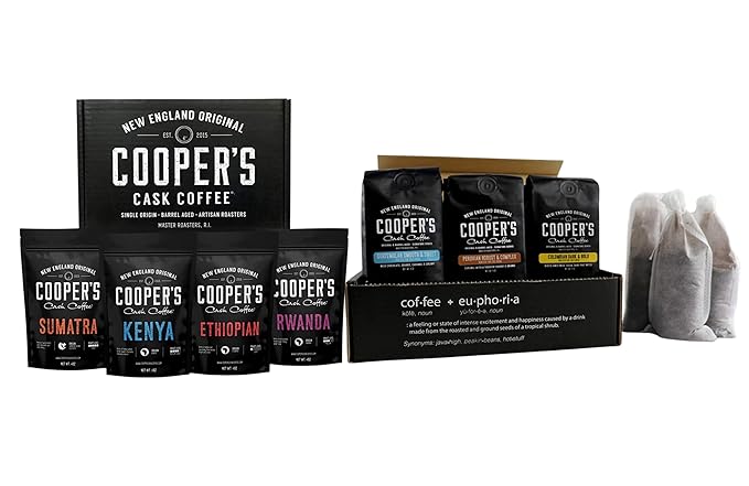 Gourmet Coffee Sampler Gift Box Set - Ground Coffee - 4 bags - 1lb Total and Cold Brew Coffee Box Set (Colombian Peruvian Guatemalan) Ground Coarse for Cold Brew - 6 Filter Bags Included - 1.5lbs