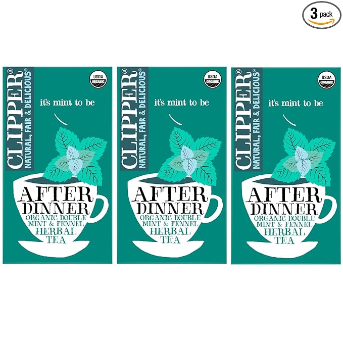 Clipper Tea Organic Mint &amp Fennel Herbal Tea After Dinner Mints - USDA Organic Non-GMO Sustainable Caffeinated British Tea 3 Pack 60 Unbleached Tea Bags