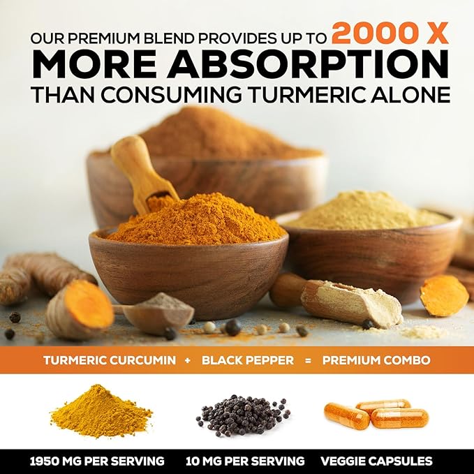 Turmeric Curcumin Supplement 95% Curcuminoids - 1800mg Organic Turmeric Per Serving - BioPerine Black Pepper Extract for Best Absorption Natural Joint Support Non-GMO Bottled in USA - 240 Capsules