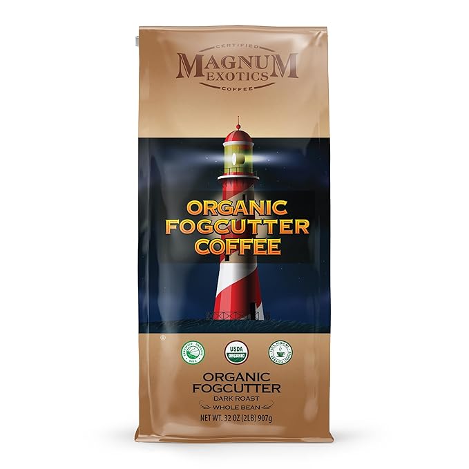 Magnum Exotics Organic Fogcutter Whole Bean Coffee - Dark Roast Coffee Beans Caffeinated Roasted Bulk Brew Rich &amp Smooth Flavor Fresh Roast - 32 oz (2 lb) Bag