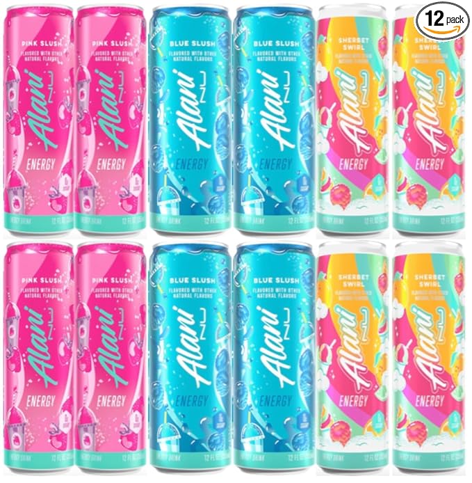 Alani Energy Drinks - Blue Slush Pink Slush Sherbert Swirl - 12 Pack
