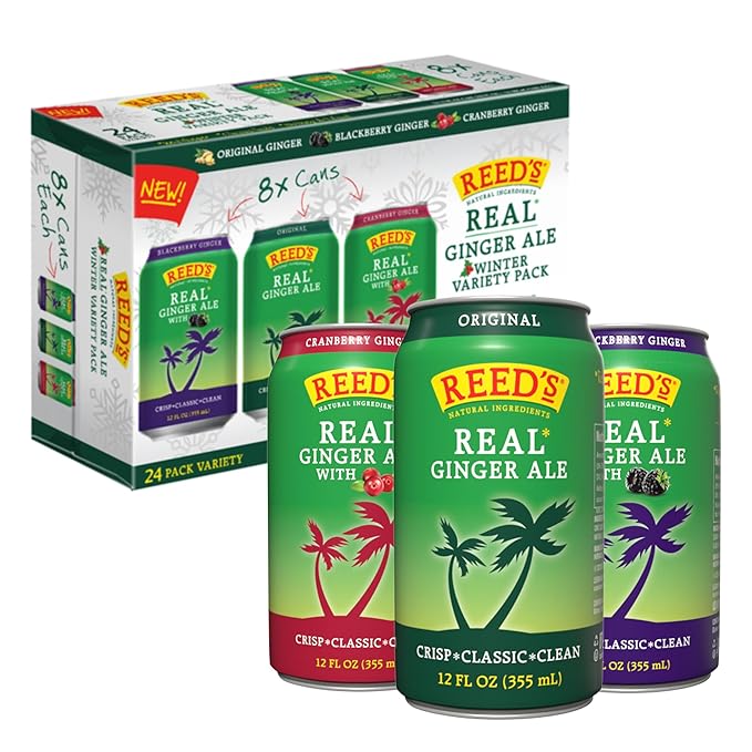 Reed's Winter Variety Pack Ginger Ale - Original Cranberry Blackberry - 24 Pack (8 of Each Flavor)