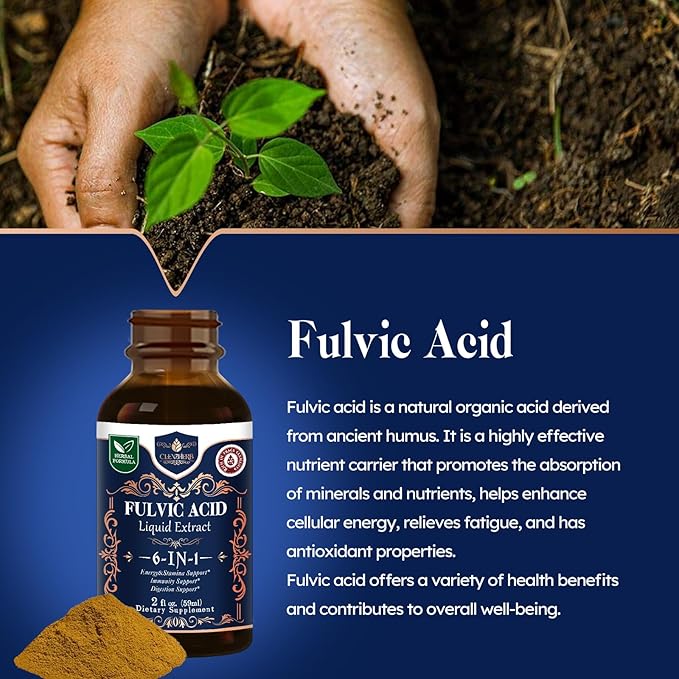 CLENZHERB Fulvic Acid Liquid for Energy &amp Stamina Support Blend with Herbal Extract Ashwagandha Tribulus Tongkat Ali Support Immune &amp Digestive System | Non-GMO &amp Gluten Free | 2 fl oz