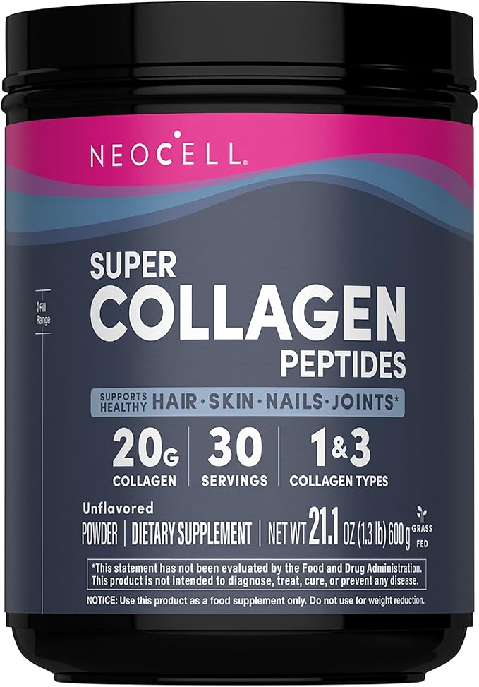 NeoCell Super Collagen Peptides Powder | 30 Servings | Unflavored | Types I &amp III | Grass Fed Bovine Supplement | Hair Skin &amp Nails | for Women and Men