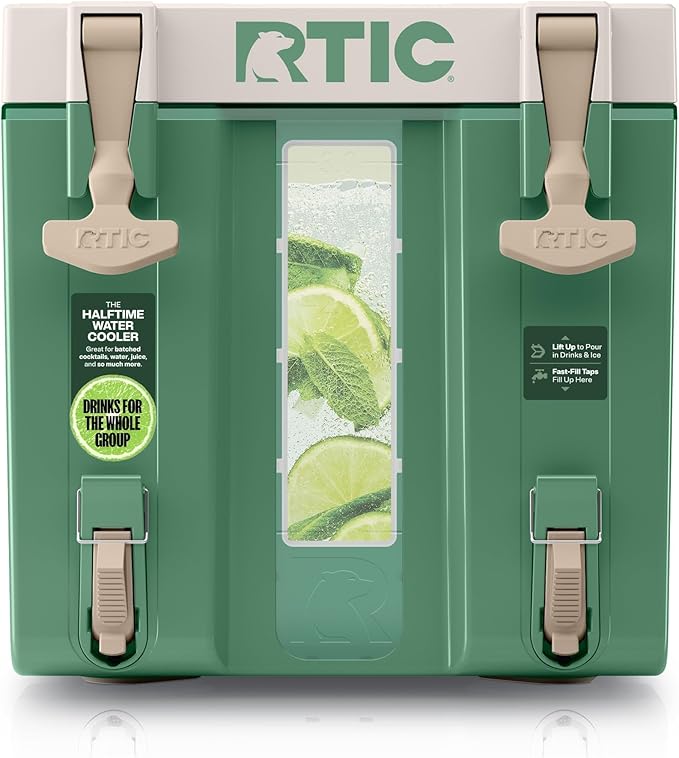 RTIC Halftime Water Cooler Portable Carrier Container Drink Beverage Dispenser Stackable with 2 Taps Bottleless BPA-Free for Sports Camping BBQ Parties Picnic &amp More Sage