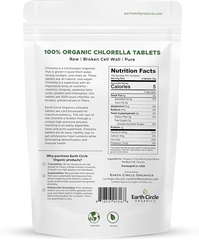 Organic Chlorella Tablets 400 Count | High Potency Chlorophyll Supplement | Pure Chlorella Pyrenoidosa | Broken Cell Wall for Maximum Absorption | Vegan Kosher Non-GMO Superfood - Pack of 2