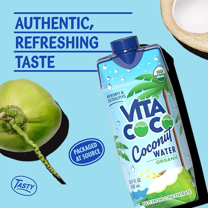 Vita Coco Coconut Water Pure Organic | Refreshing Coconut Taste | Natural Electrolytes | Vital Nutrients | 16.9 Oz (Pack Of 12)