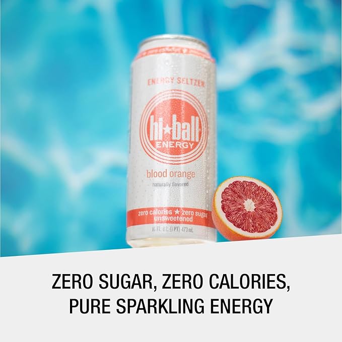 Hiball Clean Energy Drink - Blood Orange - Zero SugarZero Calorie Sparkling Water with 160mg Organic Caffeine50mg Organic Ginseng50mg-Organic Guarana and B Vitamins - 16 fl oz(Pack of 16)