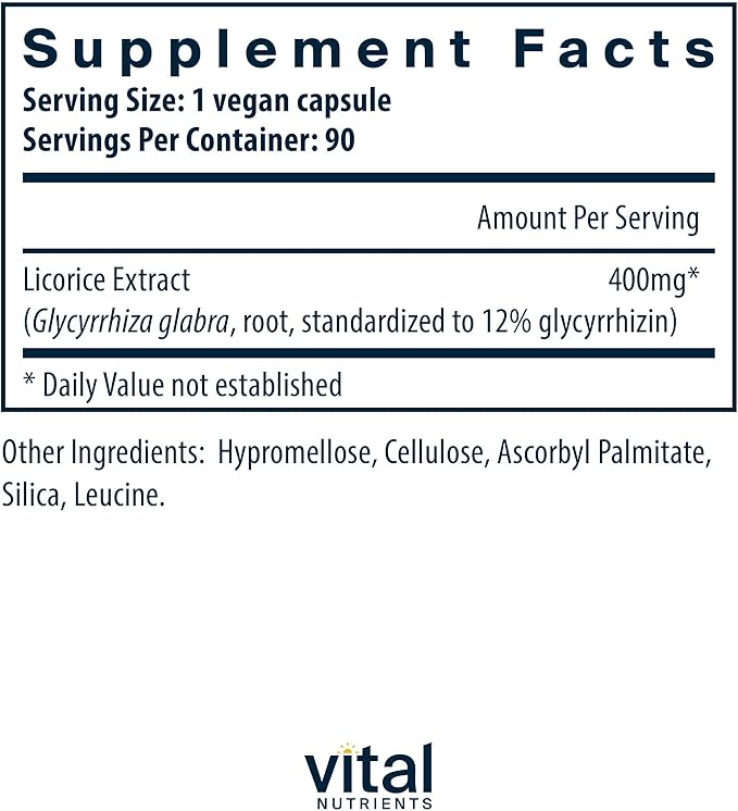 Vital Nutrients - Licorice Root Extract - Herbal Immune Support - Adrenal Support - 90 Vegetarian Capsules per Bottle - 400 mg