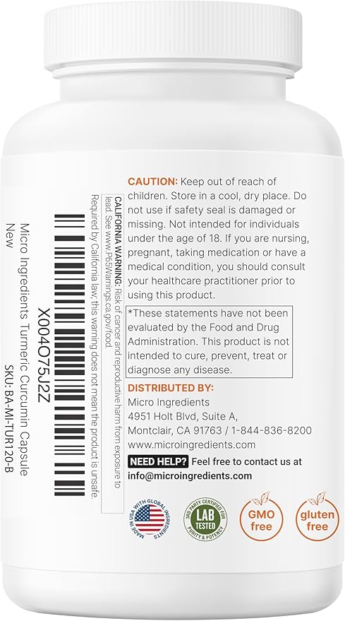 Micro Ingredients Pure Turmeric Curcumin Supplement 1000mg – 95% Curcuminoids with Black Pepper &amp Ginger – High Absorption for Joint &amp Antioxidant Support* – Filler Free 120 Veggie Capsules