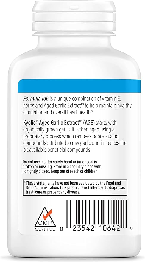 Kyolic Aged Garlic Extract Formula 106 Circulation Health* 200 Capsules.