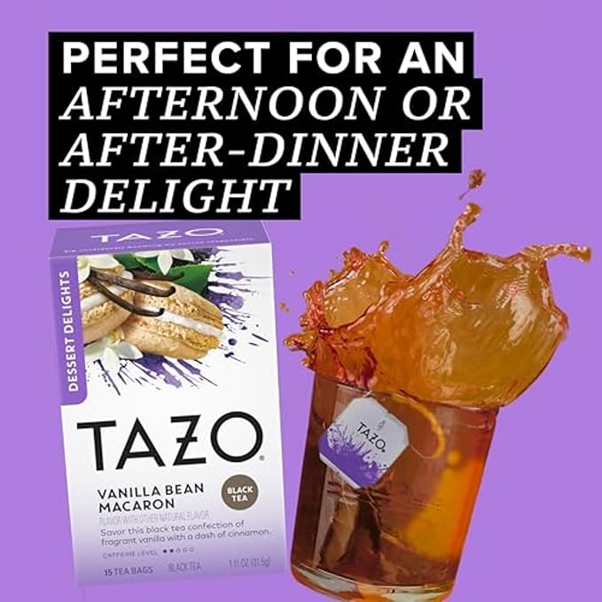 TAZO Dessert Delights Vanilla Bean Macaron Tea Bags Sugar Free and Zero Calories 90 Total Tea Bags (15ct - Pack of 6)