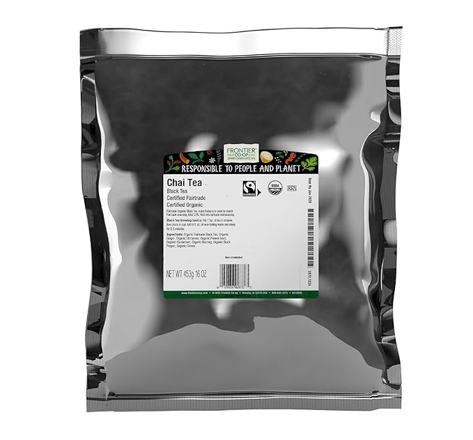Frontier Co-op Chai Tea Certified Organic Fair Trade Kosher Non Irradiated 16 Oz