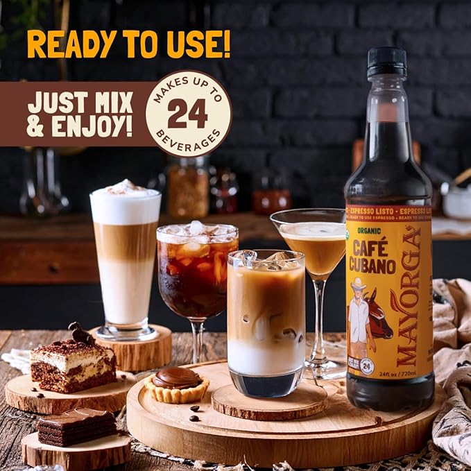 Mayorga Espresso Listo Coffee Concentrate Organic Espresso Ready-to-Drink Coffee 24 Servings Bottle Bold Smooth Flavor Cold Brew Coffee Barista-Quality Sustainably Sourced - 24.35 fl oz