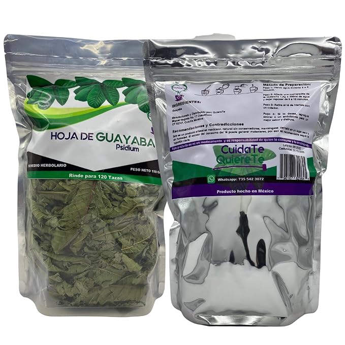 Guava Leaves Quiere Te 5.3 oz (150 grams) 2 Pack Up to 200 Cups Dried Whole Guava Leaves Psidium Guajava Loose Leaf Tea Resealable Bag Product From Mexico 100% Natural Infusion Herbal