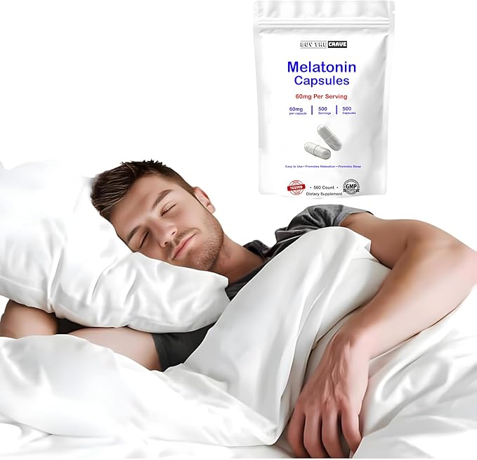 Melatonin 60mg Extra Strength Capsules 500 Counts Easy to Swallow &amp Fast Dissolve | Vegetarian Friendly Non-GMO &amp No Gluten
