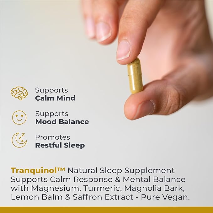 Premier Research Labs Tranquinol - Natural Sleep Aid Supplement for Deep Sleep Support and Calm Mind | Magnesium Turmeric Lemon Balm &amp Saffron Extract - Pure Vegan - 90 Plant-Source Capsules