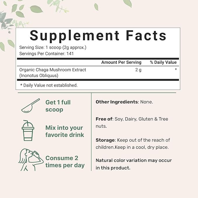 Micro Ingredients Organic Chaga Mushroom Extract 10 oz | 100:1 Wild Harvested | Supports Immune &amp Antioxidant Defense | Great for Tea &amp Smoothies | Non-GMO Vegan Friendly