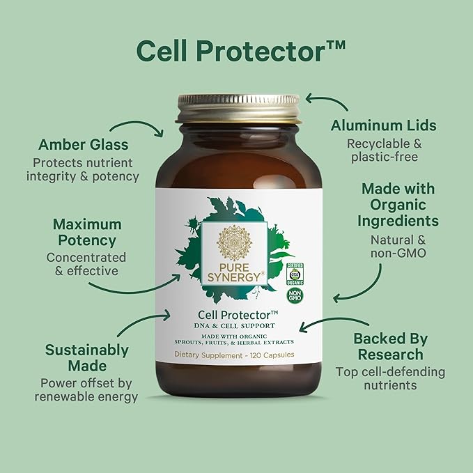 PURE SYNERGY Cell Protector | Cellular Health Supplement | Cell and Immune Support with Selenium and Organic Cruciferous Vegetables | for Healthy Aging &amp Detoxification (120 Capsules)