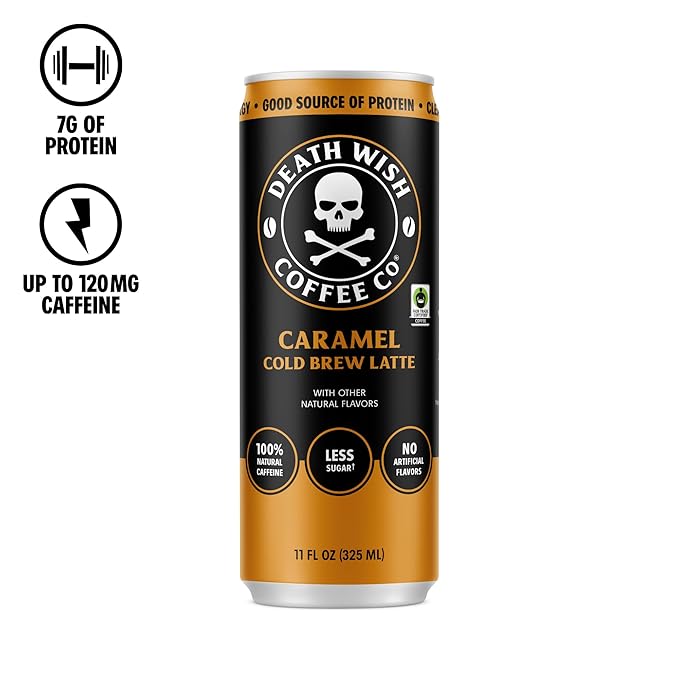 Death Wish Coffee Iced Coffee Cold Brew 8g Protein Fair Trade (Caramel Latte)