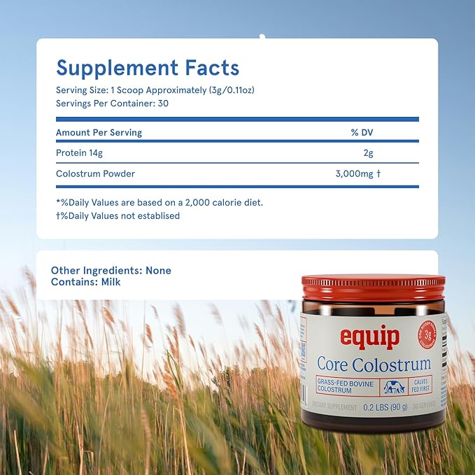 Equip Foods Core Bovine Colostrum Powder - 3000mg Grass Fed Colostrum Supplement - Gut Health Immunity Recovery Lactoferrin Supplements - Keto Friendly Bovine Colostrum 30 Servings Unflavored
