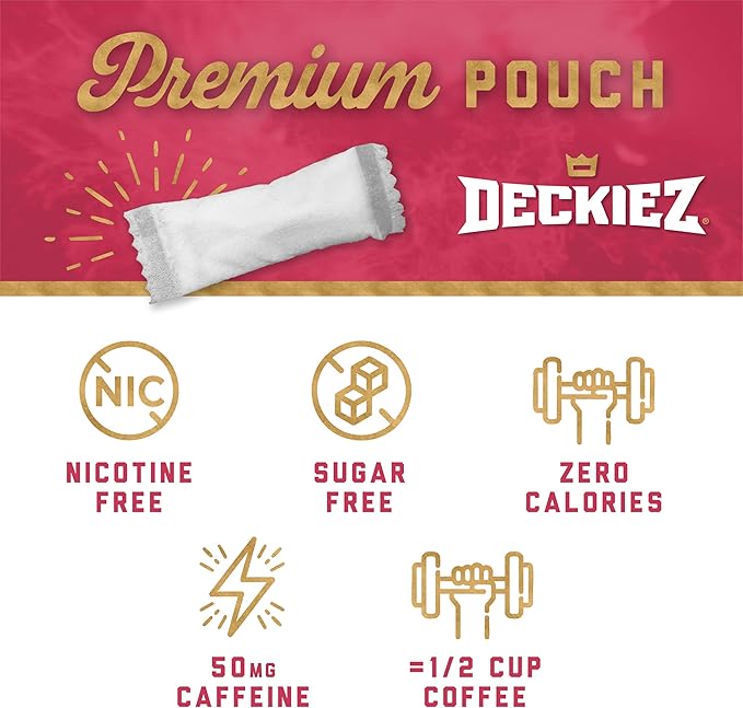 Deckiez Energy Pouches 5 Cans (100 Pouches) Sugar Free Caffeine Supplement Coffee Pouches &amp Energy Drink Alternative 50mg Caffeine Pouches Raspberry Flavor