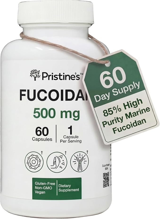 PRISTINE'S Fucoidan 500MG Immunity Supplement Capsules - 60 Day Supply - Brown Seaweed Extract - Potent Herbal Antioxidant Lung Health &amp Skin Health Support