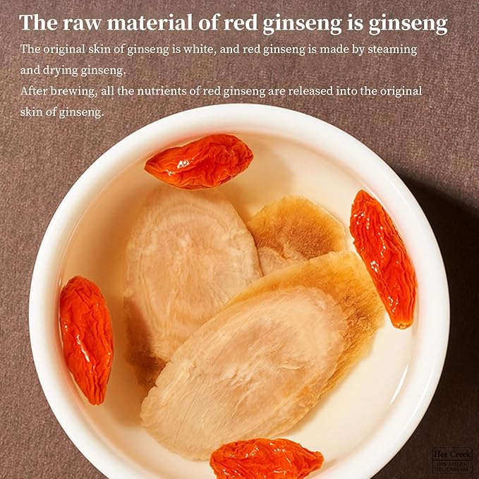 Hee Creek Red Panax Ginseng Slices 5.6oz 6 Year Old Whole Roots Korean Red Ginseng Tea Dried Ginseng Root Large Slice Non GMO Gluten Free Sugar Free 红参 高丽参