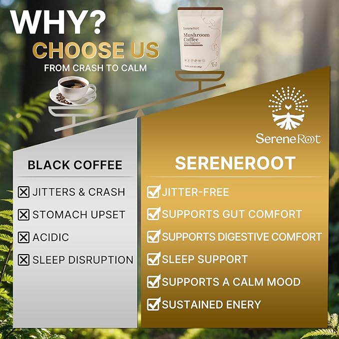 Mushroom Coffee Adaptogenic Mushrooms with Lion's Mane Reishi Cordyceps Turkey Tail Maitake Chaga Instant Coffee with MCT Oil for Energy Focus Digestive &amp Immune 30 Sachets