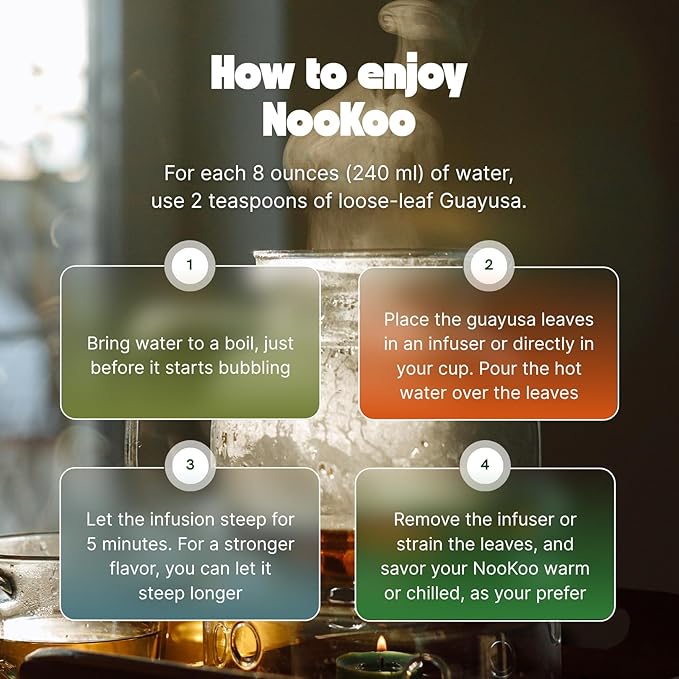NooKoo Guayusa Loose Leaf Tea – 32oz Organic Caffeine Boost | Smooth Jitter-Free Energy Alternative to Coffee | Antioxidant Herbal Tea for Focus &amp Clarity