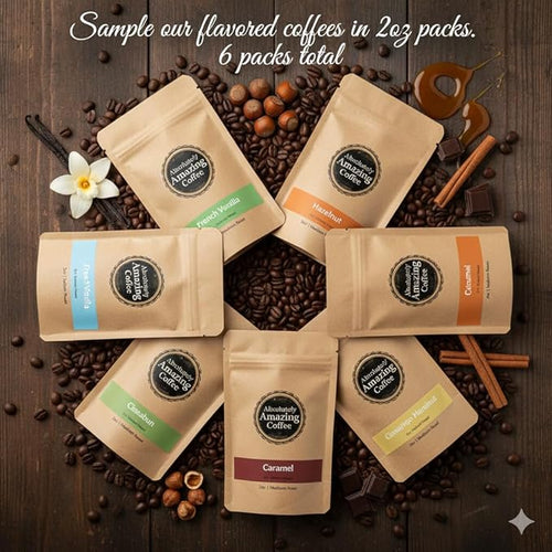 Absolutely Amazing Coffee Flavored Coffees Sample Pack Ground Coffee Medium Dark Roast 12 Ounce Bag